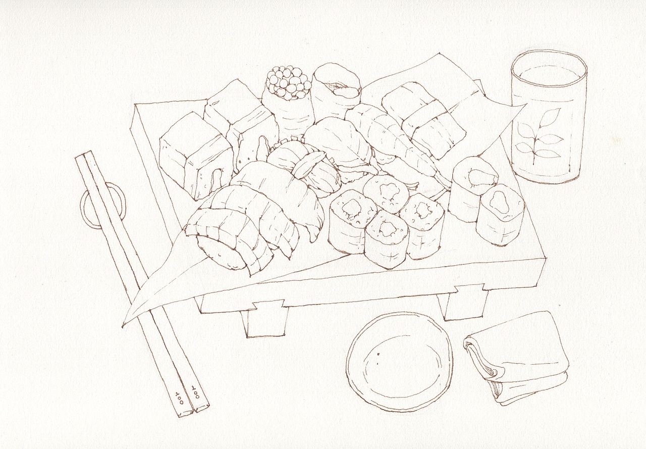 钢笔淡彩 水彩美食 寿司