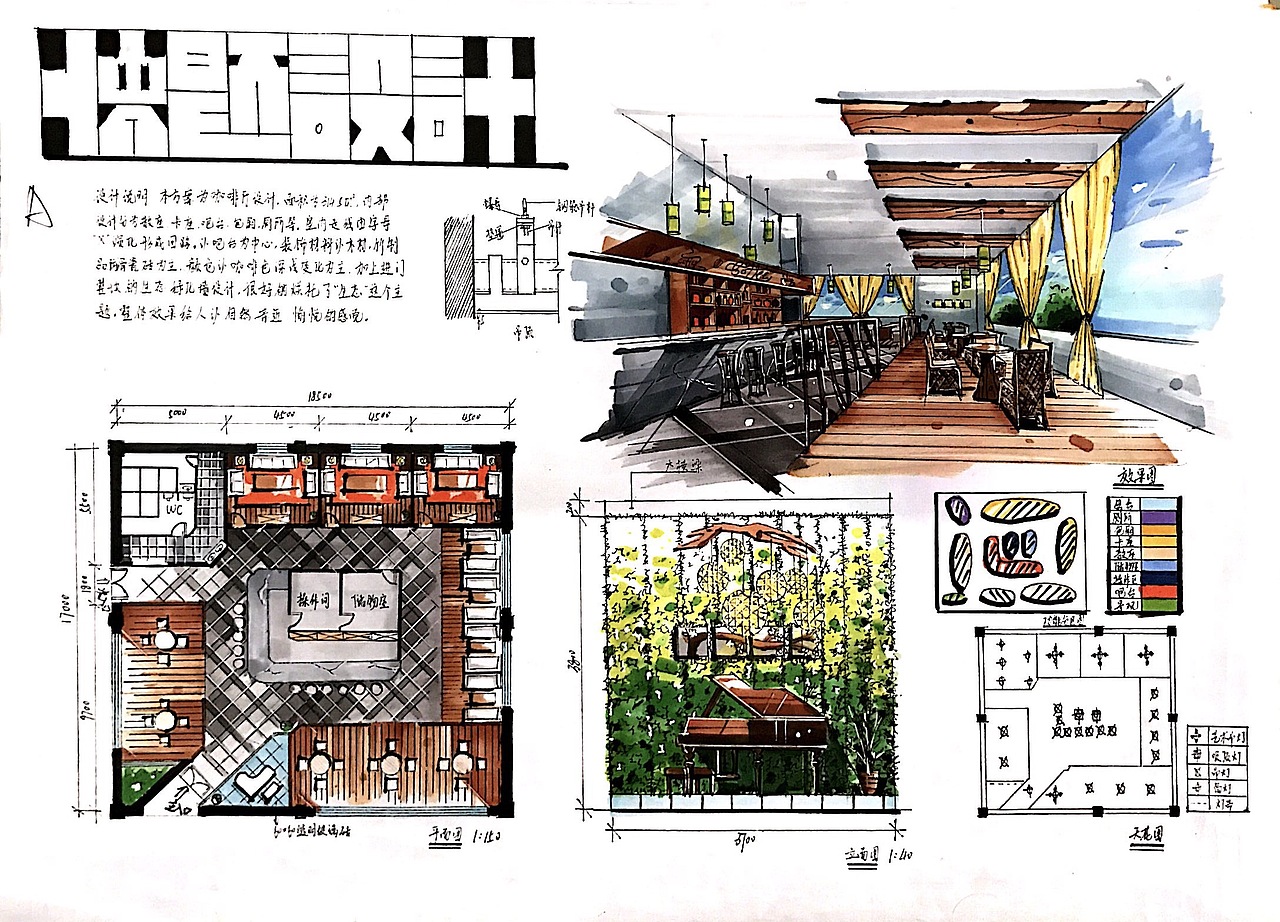 咖啡厅的室内设计～第一幅室内快题