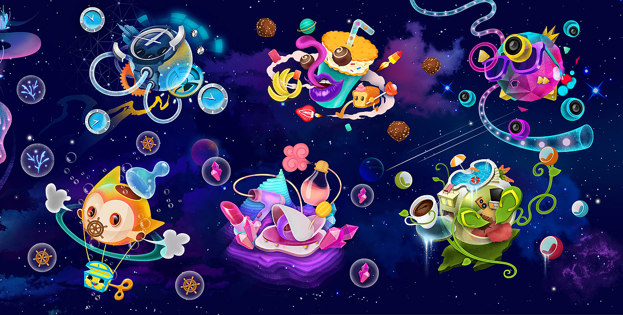 淘宝聚划算99聚星城H5宇宙星球主题插画（图ZNTg0ODU3NDA=） - 商业插画 - 站酷设计师neuneuneu原创素材 - 站酷ZCOOL