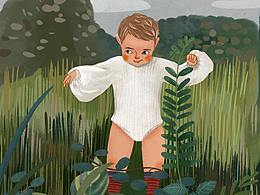 草地上的小女孩