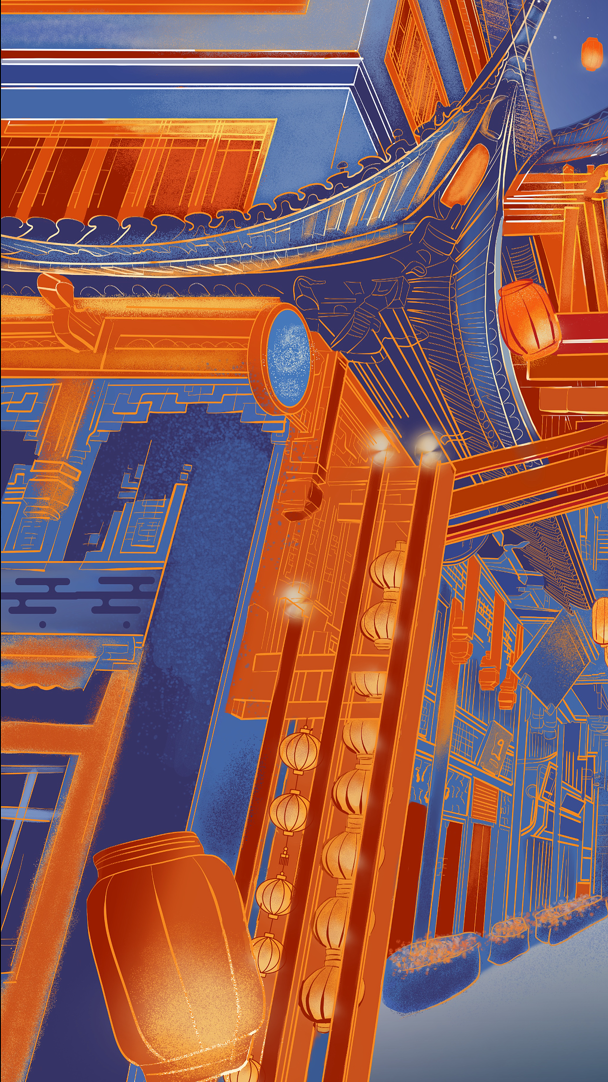 中国风插画豫园