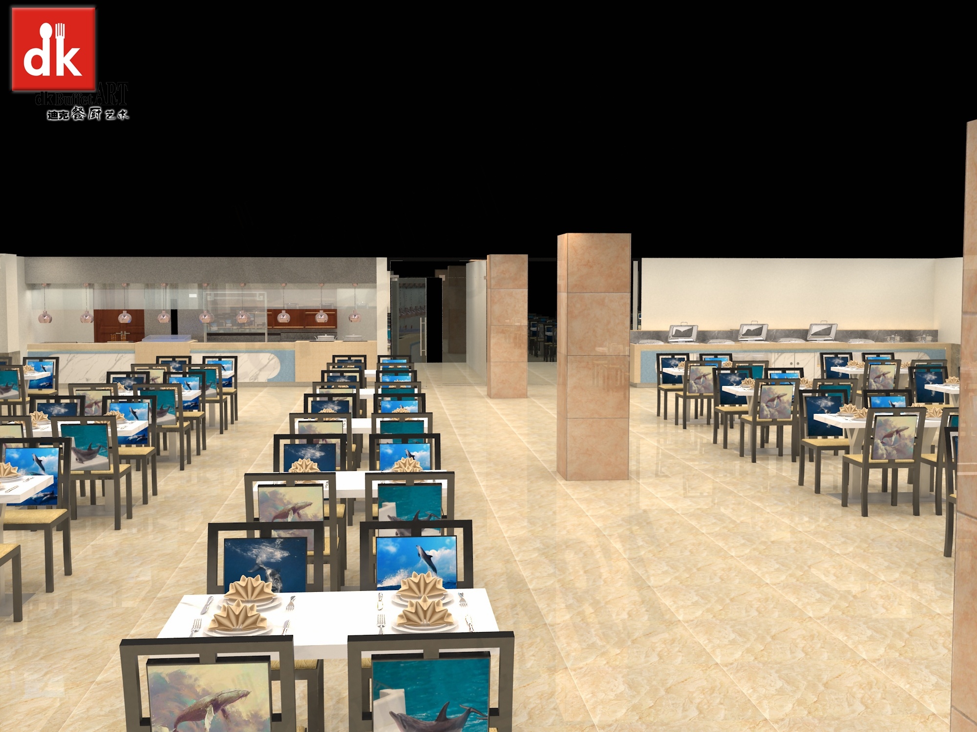 海陆军部队职工食堂改造 大理石自助餐台