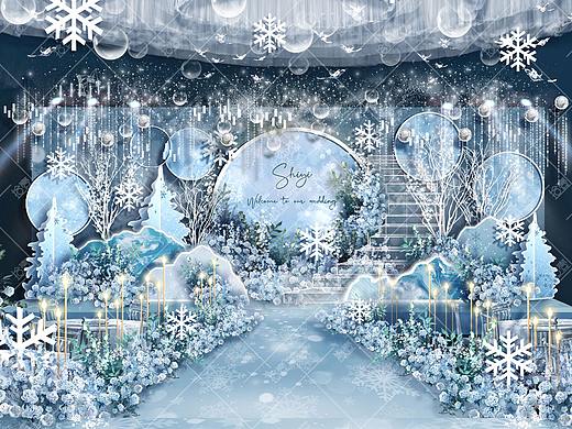 蓝色冰雪主题婚礼效果图