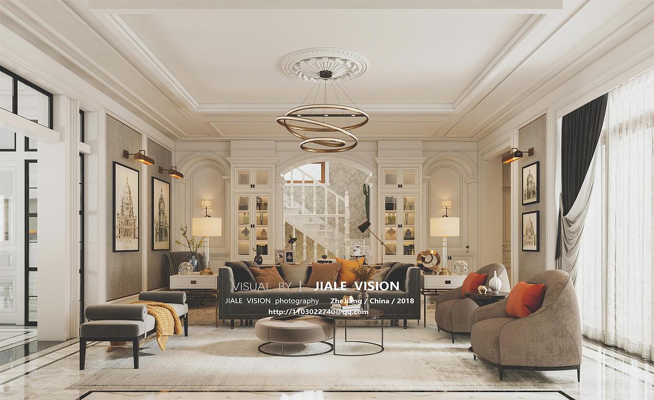 美式轻奢别墅客餐厅 