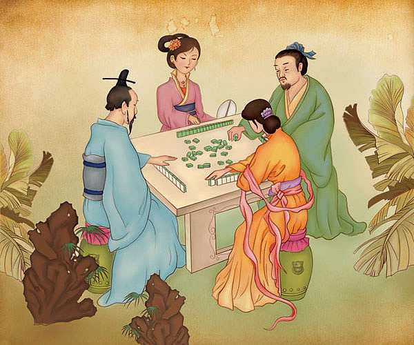 古风 搓麻将|插画|商业插画|温颖插画_原创作品-站酷(zcool)