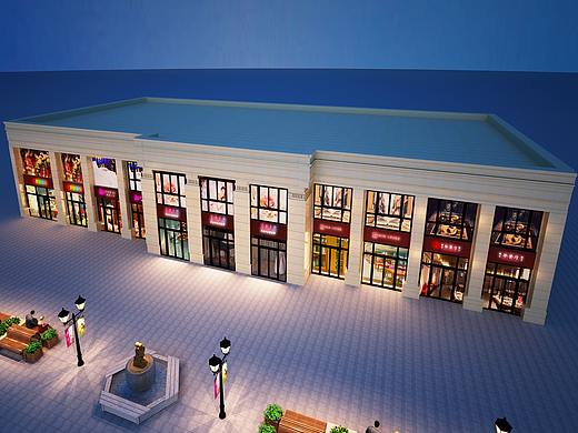 商业街 建筑外观 景深 小区美化 橱窗 3D效果图 