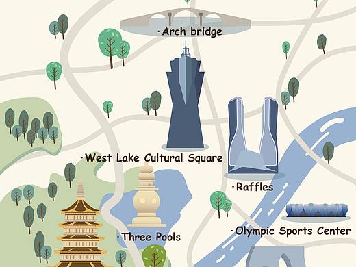 扁平风杭州地图