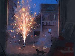 小猫看烟花