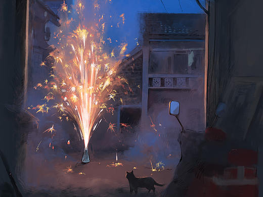 小猫看烟花
