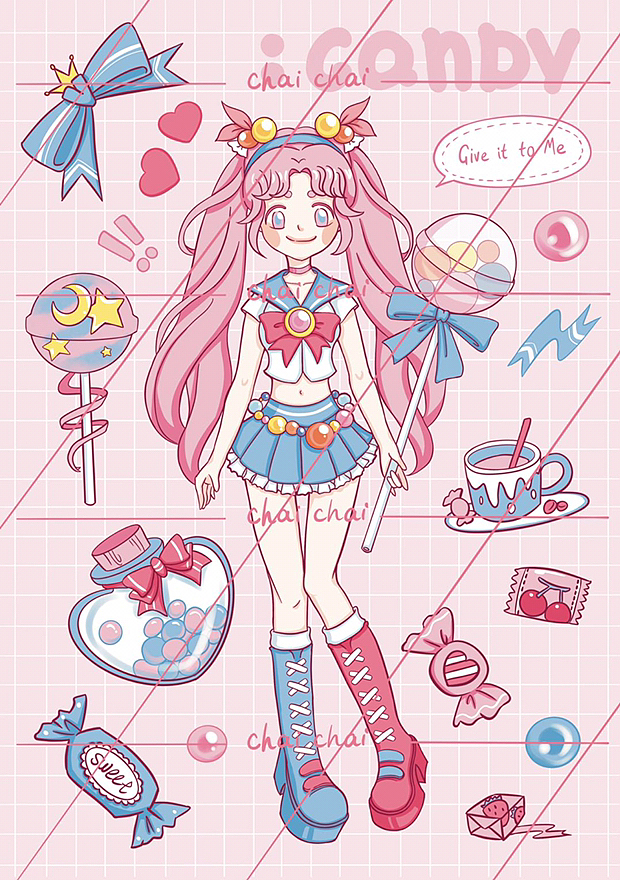 原创咕卡贴纸:糖果少女_大帅柴-站酷zcool