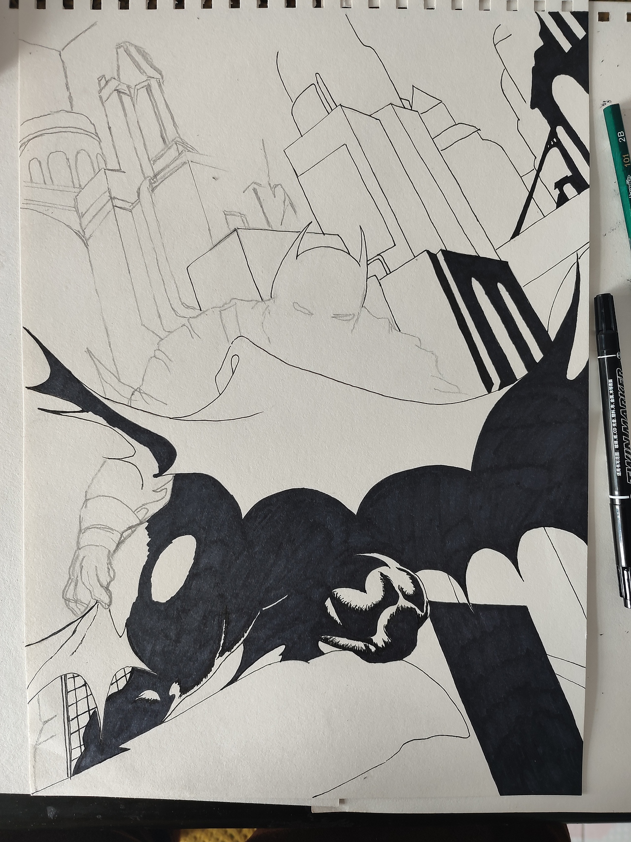 临摹蝙蝠侠……