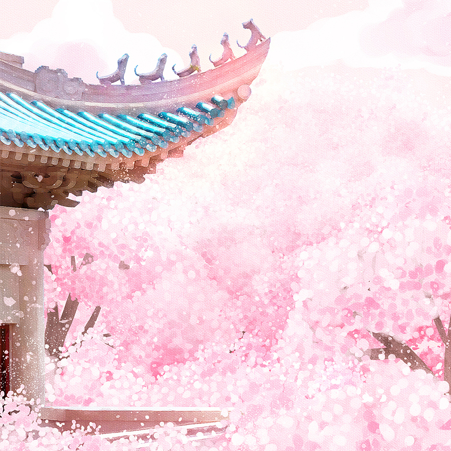 武汉大学樱花季粉粉粉粉粉手绘风海报