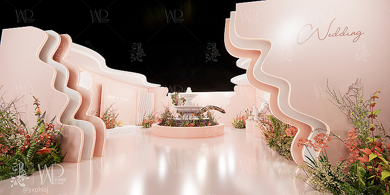 D18-秀场简约香槟粉3D婚礼设计效果图