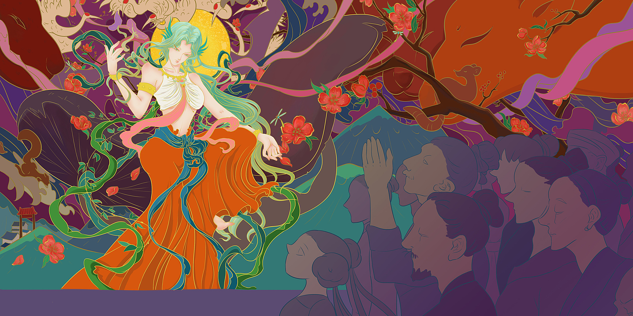 《楚辞 九歌 山鬼》插画过程解析（图ZMjU4NTk4MTE2） - 创作习作 - 站酷设计师图南南的杂货铺原创素材 - 站酷ZCOOL