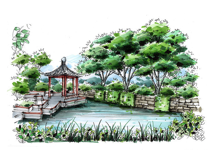 同济大学景观角2手绘临摹作品昆明手绘培训