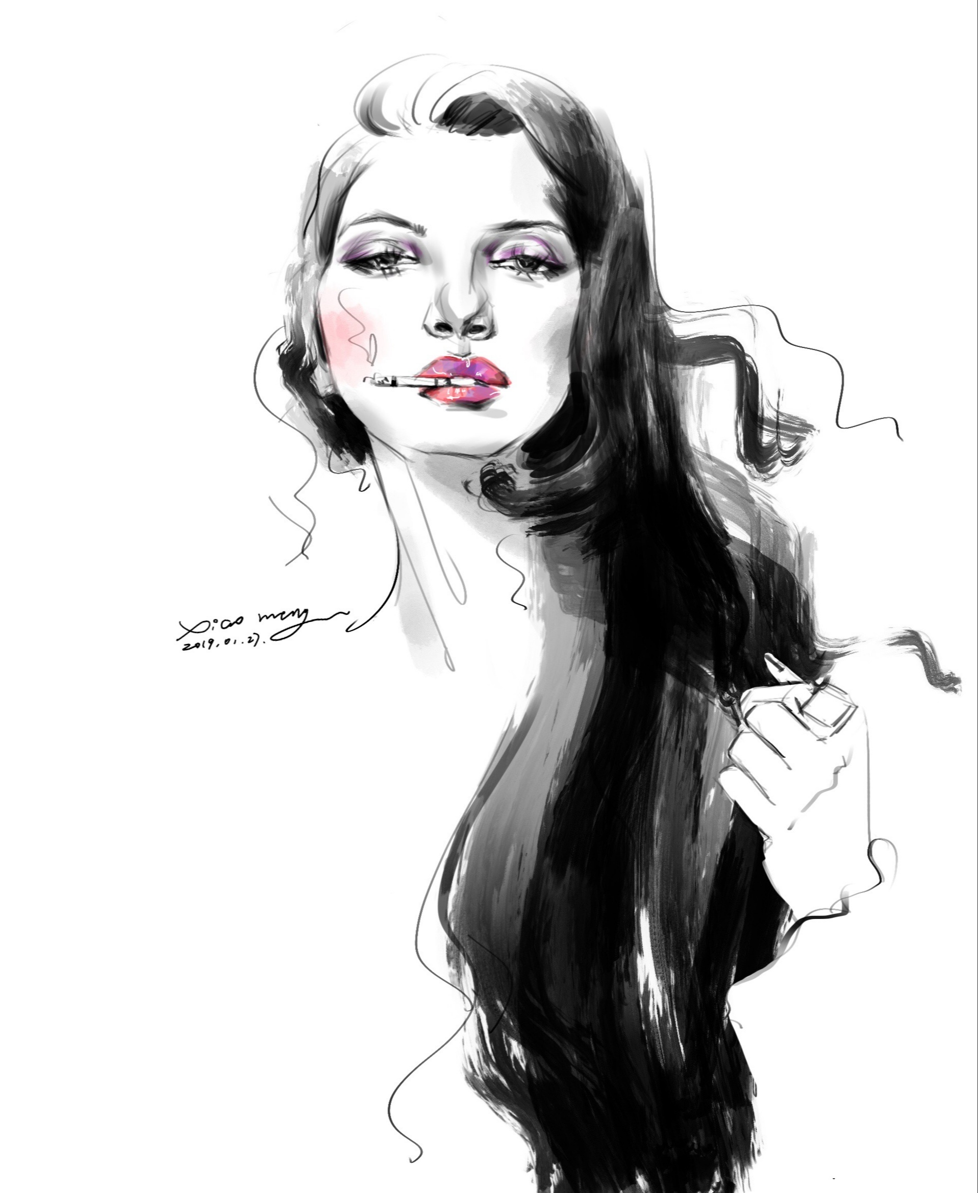 插画:抽烟的女人
