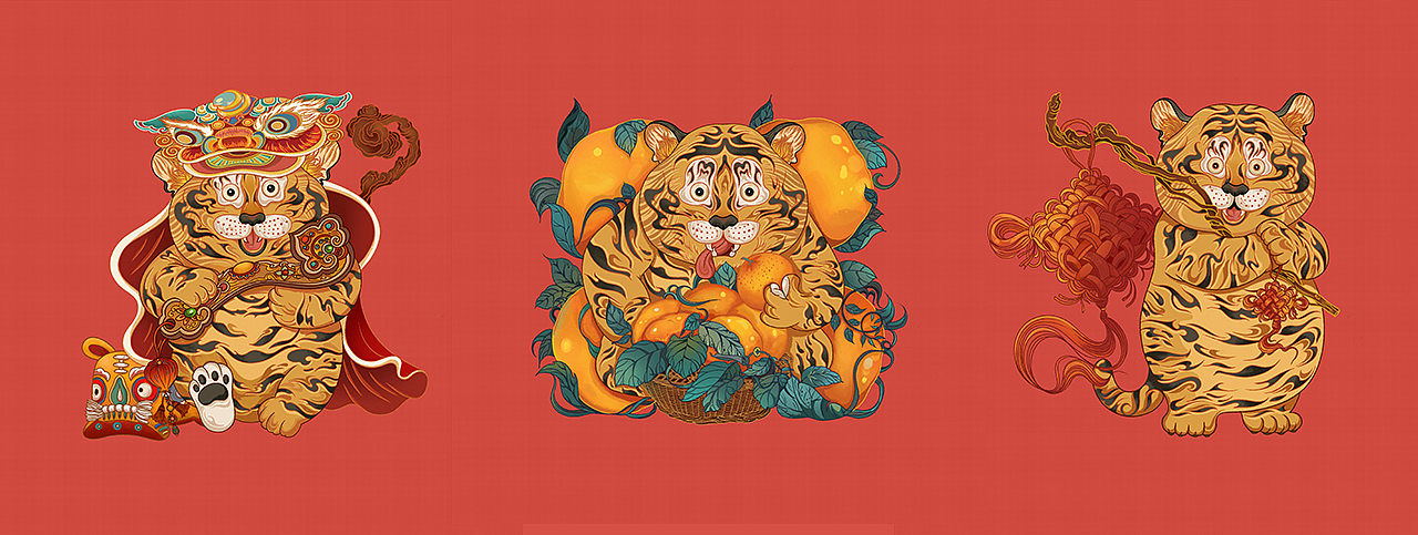 九虎送福—国风贺岁插画——虎年插画（图ZMjgwMjUwNjM2） - 商业插画 - 站酷设计师卓煜原创素材 - 站酷ZCOOL
