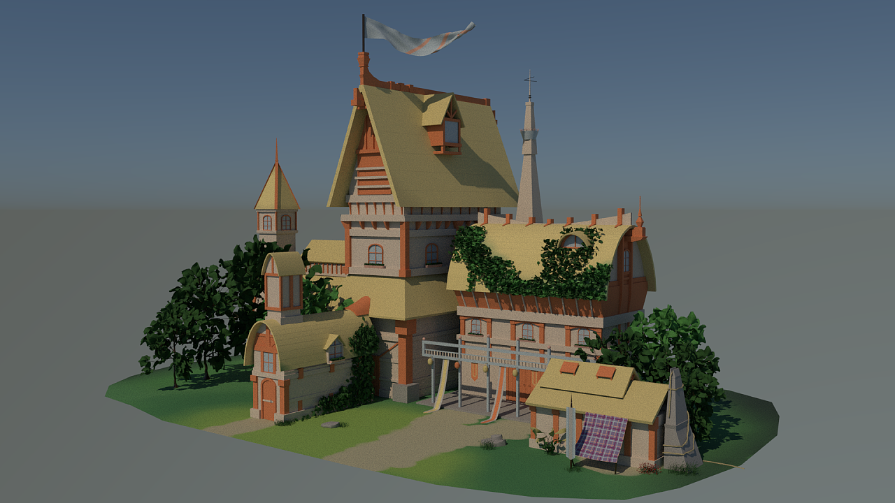 根据网图3d城堡建模-arnold渲染