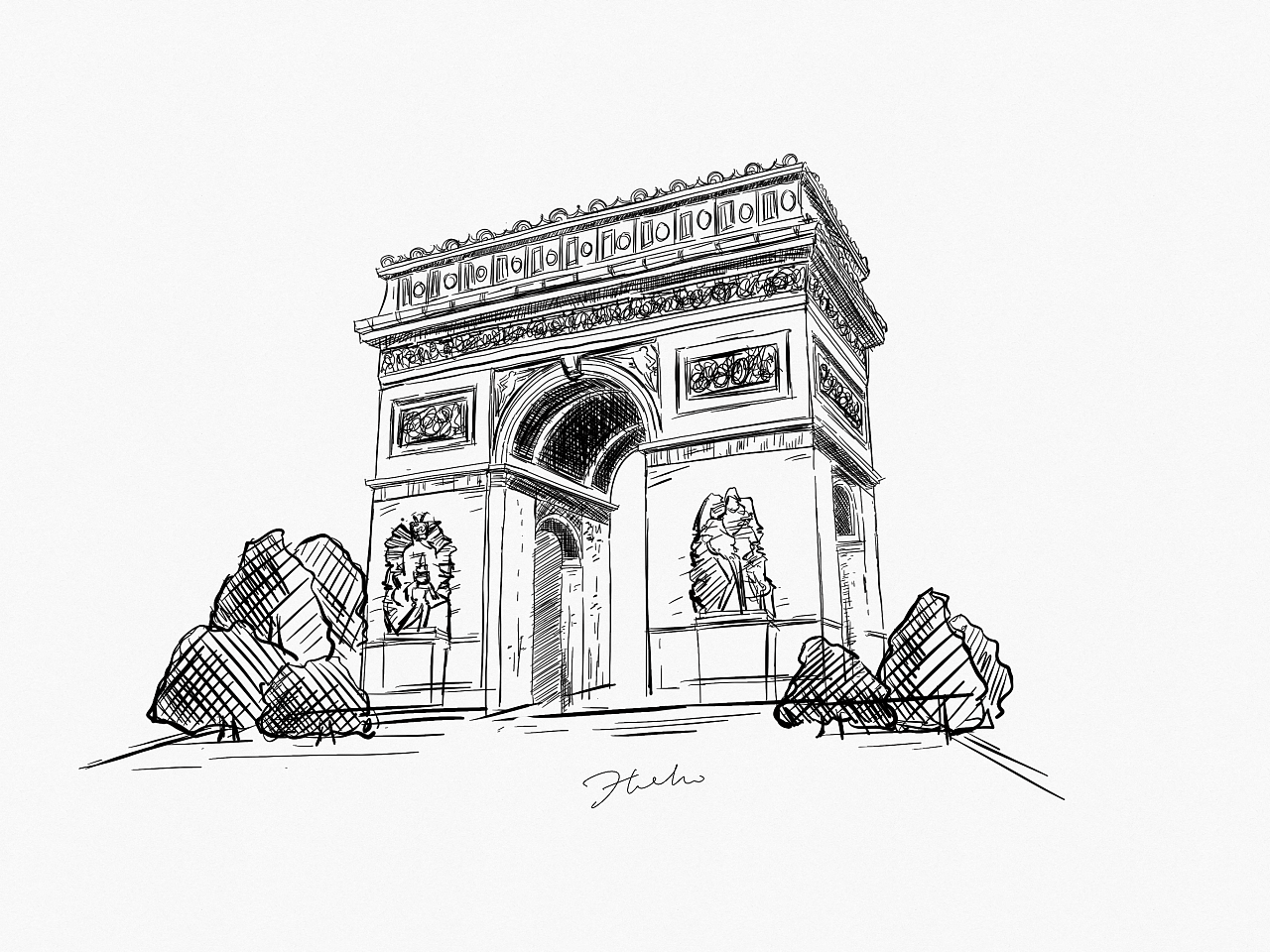 巴黎凯旋门简笔画图片