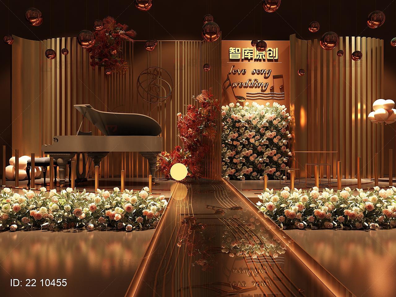 梦幻唯美高端金属钢琴美陈3D设计