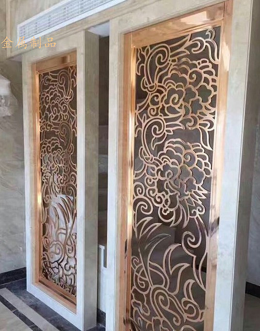 赏心悦目的铝板雕刻镂空玫瑰金花格屏风