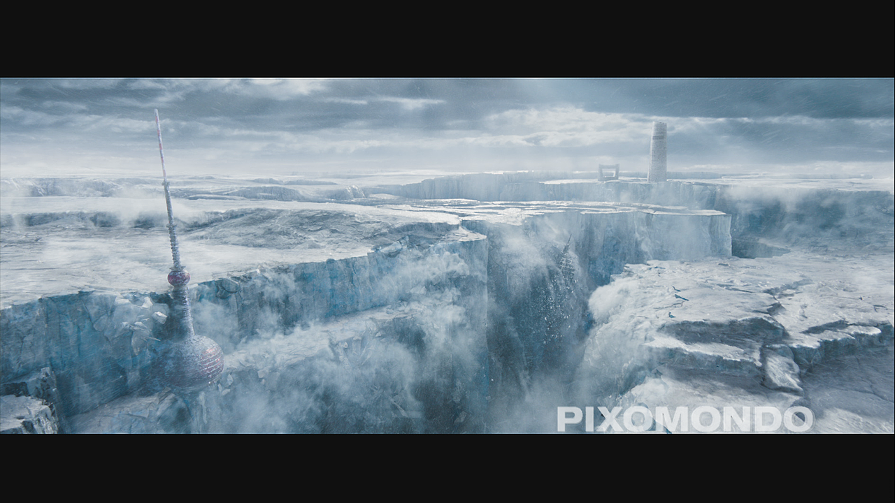 这场戏很多镜头视角均位于城市上端,视野范围非常广阔,有些镜头甚至一