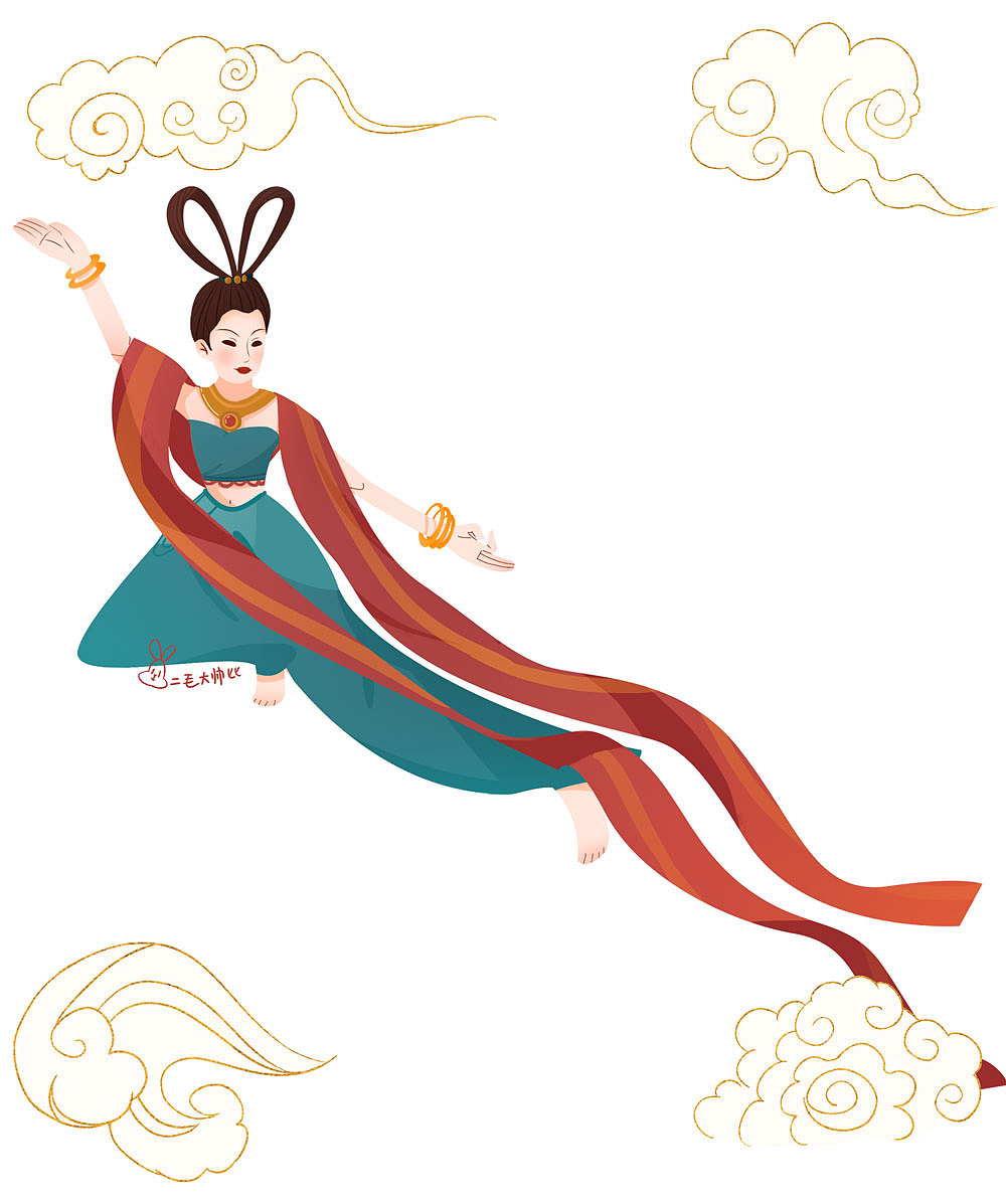 敦煌飛天（圖ZMjcwMjM3NDQw） - 藝術(shù)插畫(huà) - 站酷設(shè)計(jì)師二毛大帥比原創(chuàng)素材 - 站酷ZCOOL