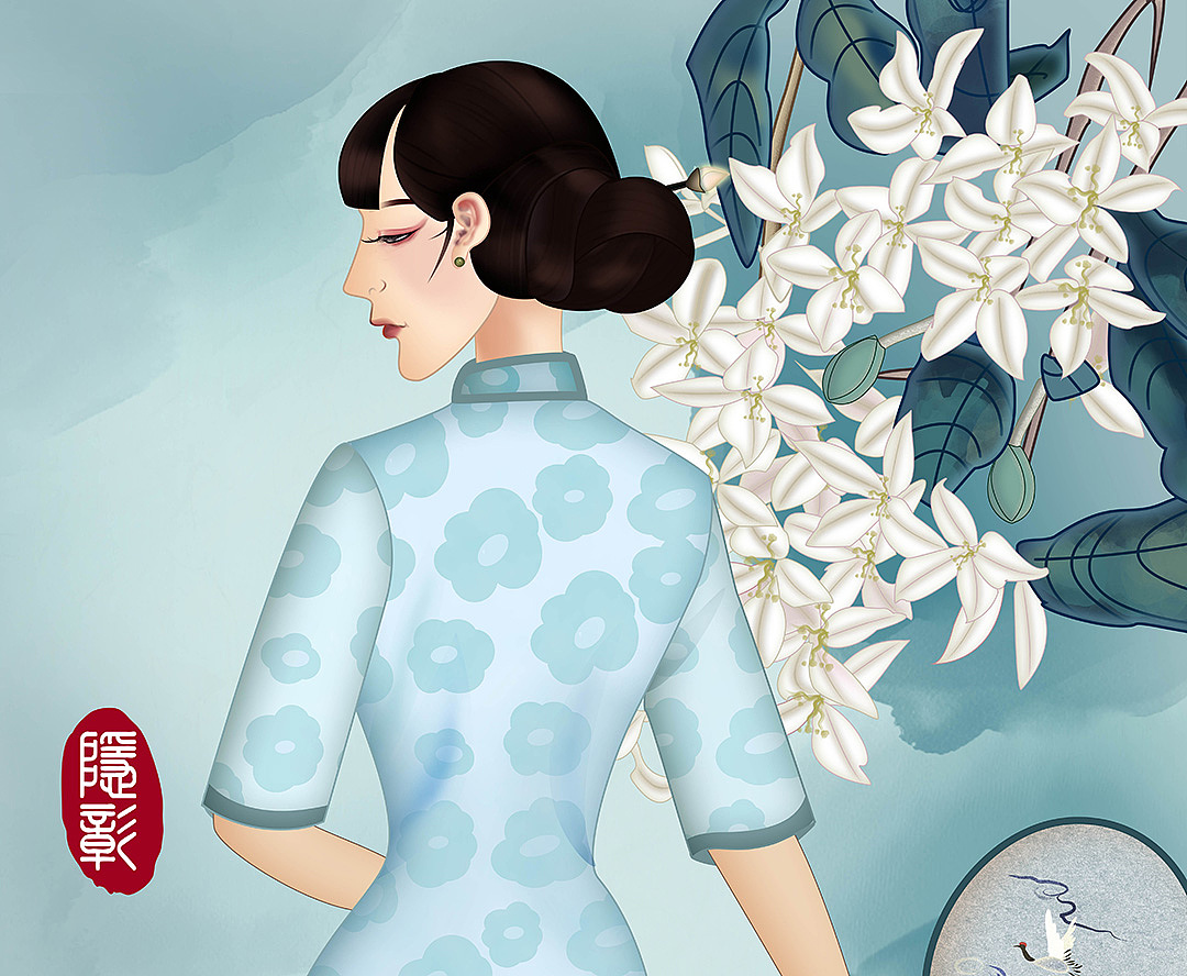 旗袍之美《持伞海棠花美人》