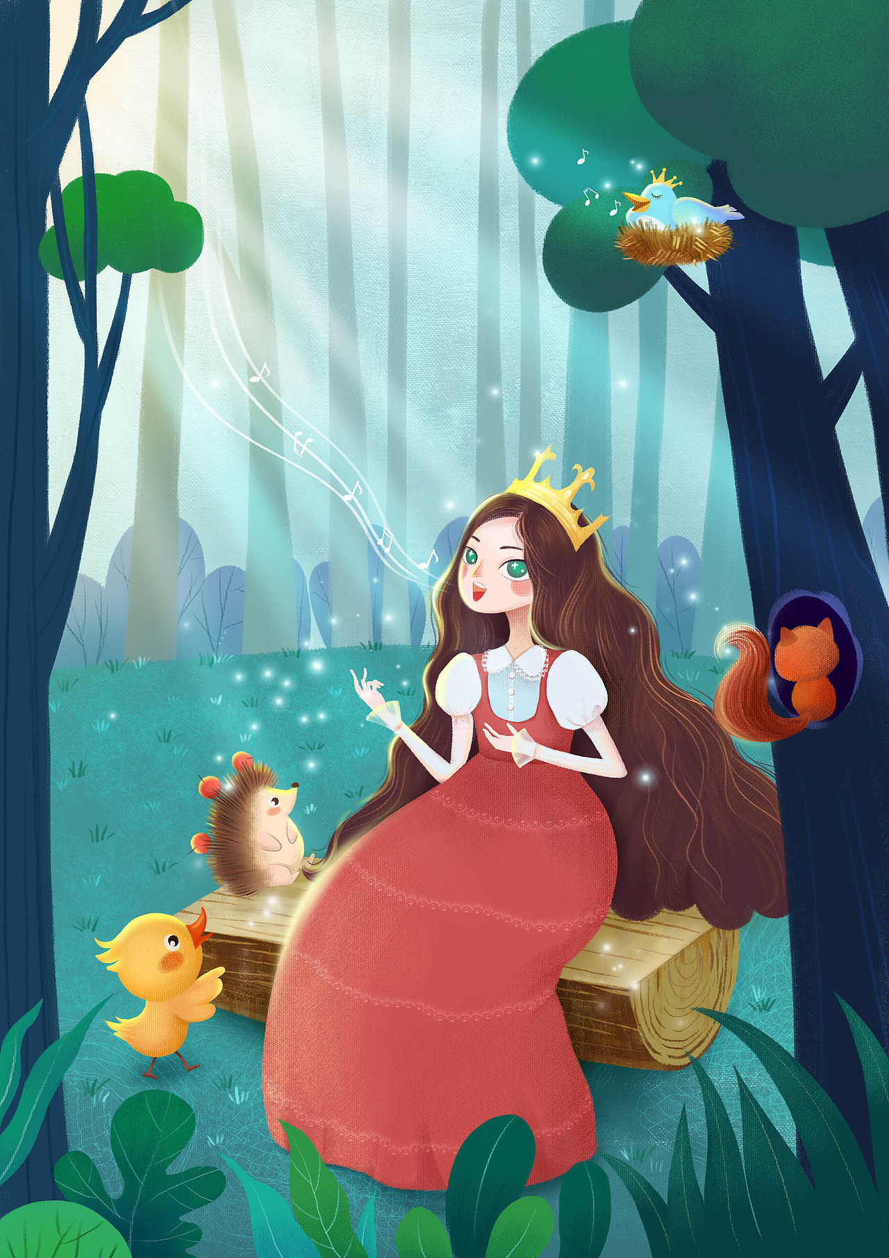 插画海报森林公主