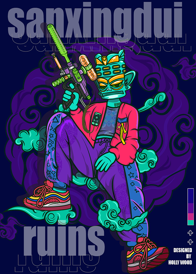 潮流插画-动态插画海报x三星堆|插画|新锐潮流插画|五叶子404 - 原创