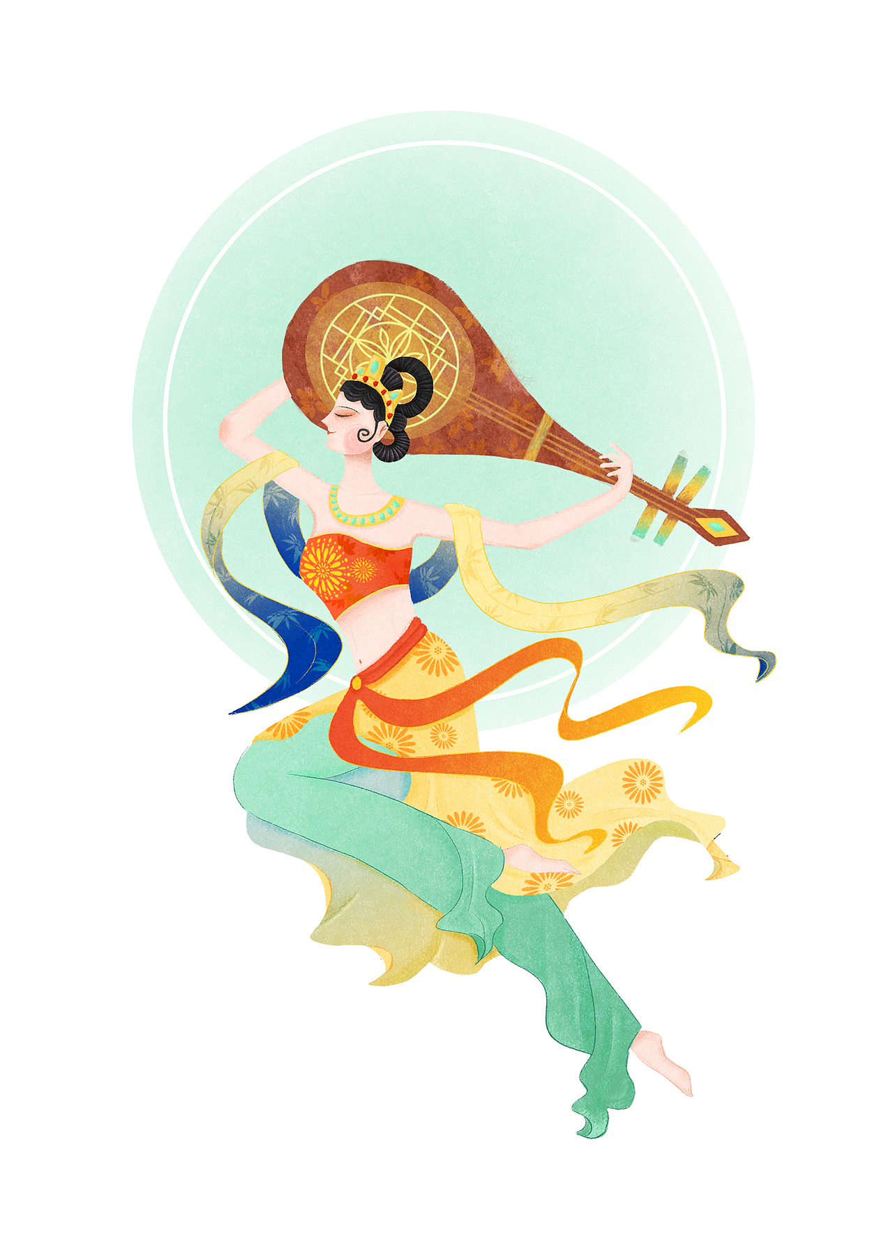 敦煌国风系列人物场景插画