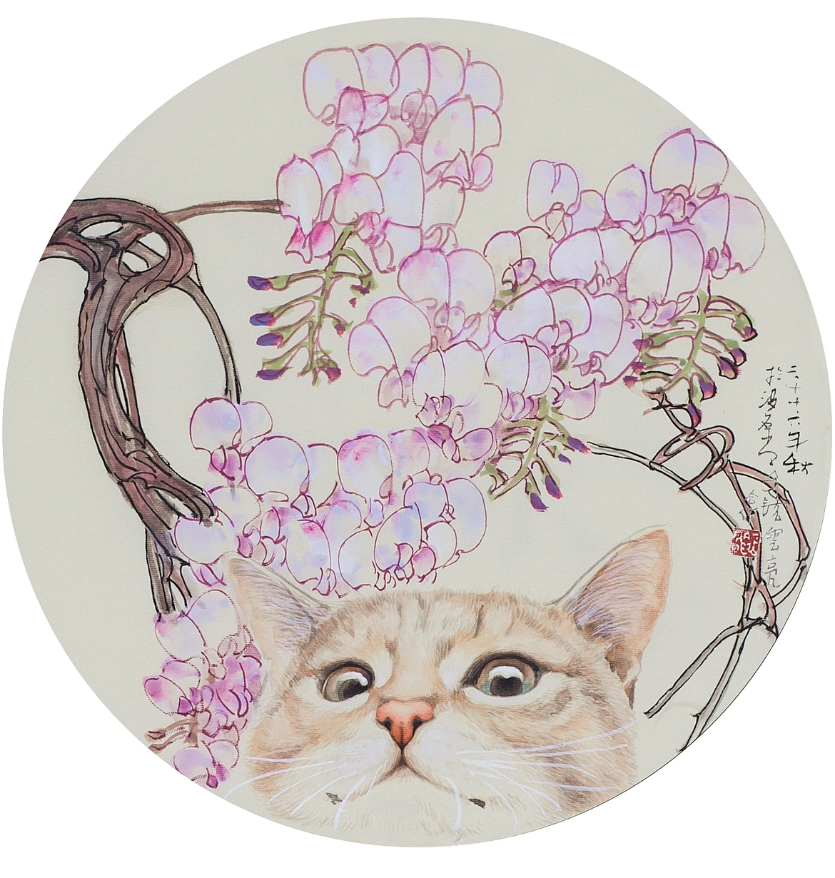 小猫，你在看什么？黄云亮画猫 紫藤花（图ZMzAyNDY3Nzky） - 绘画 - 站酷设计师水墨画家黄云亮原创素材 - 站酷ZCOOL