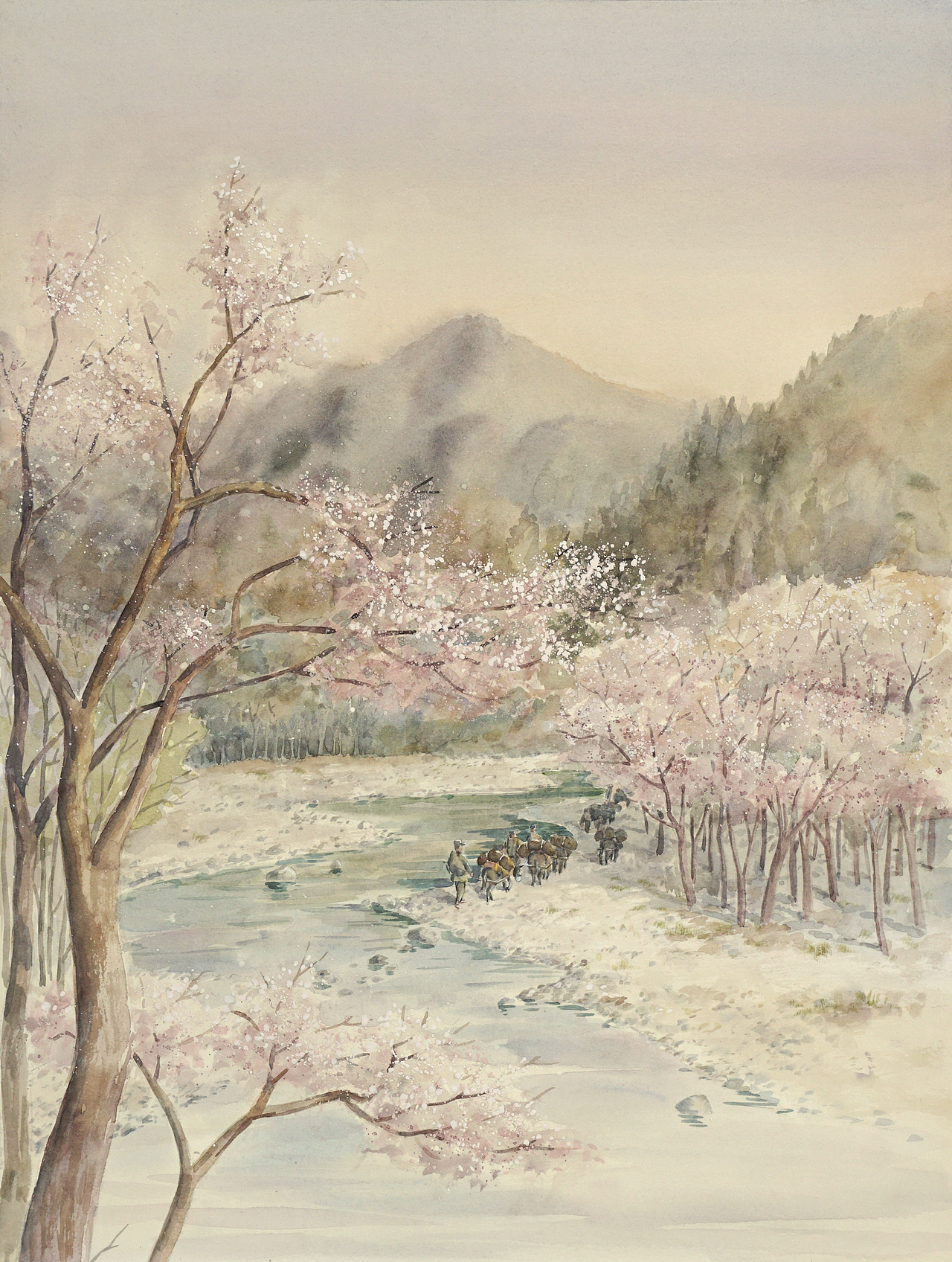 这是一个真实的故事。战争时期,晋察冀报社转移到马兰山区。1943年,敌军进山扫荡,十九名马兰村民为了保护报社而牺牲,史称马兰惨案。图为晋察冀日报社进入山区