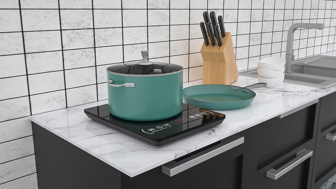 C4D&OC电磁炉建模渲染产品场景
