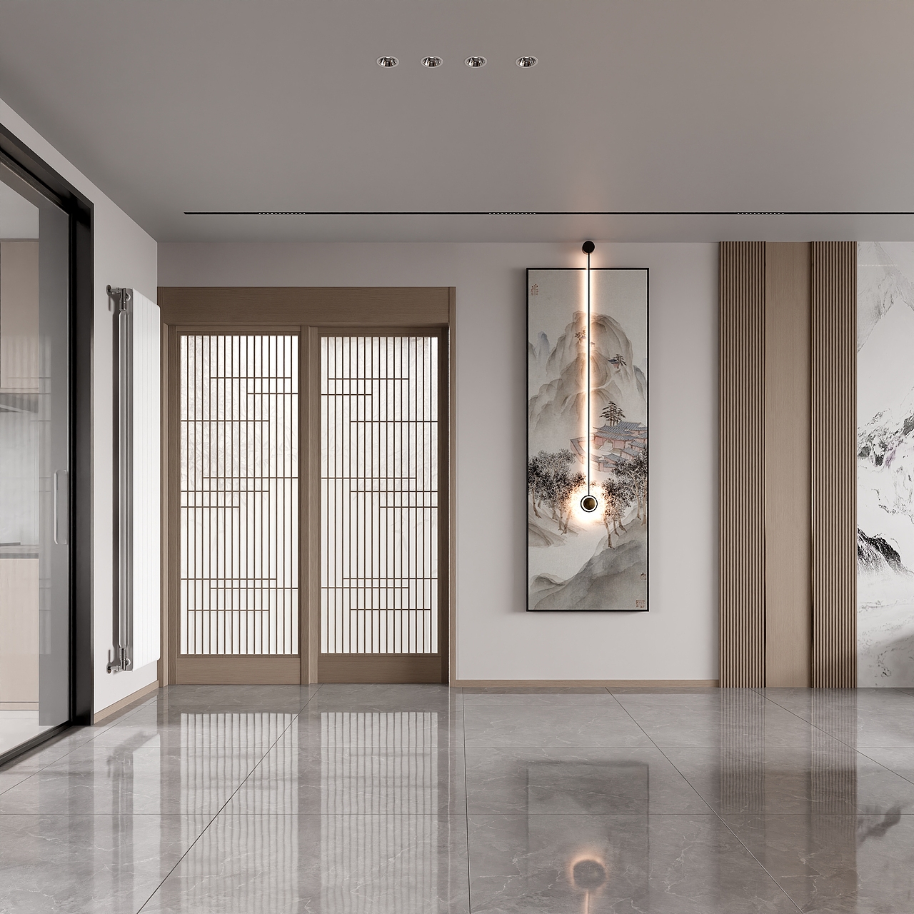 新中式风格无主灯客餐厅