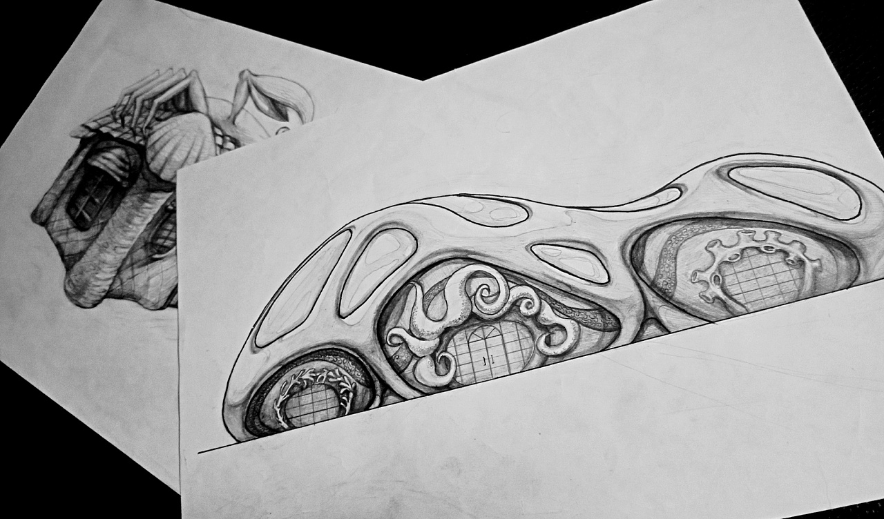 手绘草图   概念建筑造型外观