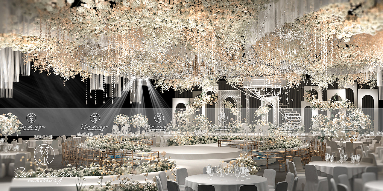 SurDesign香槟系婚礼宴会3D效果图
