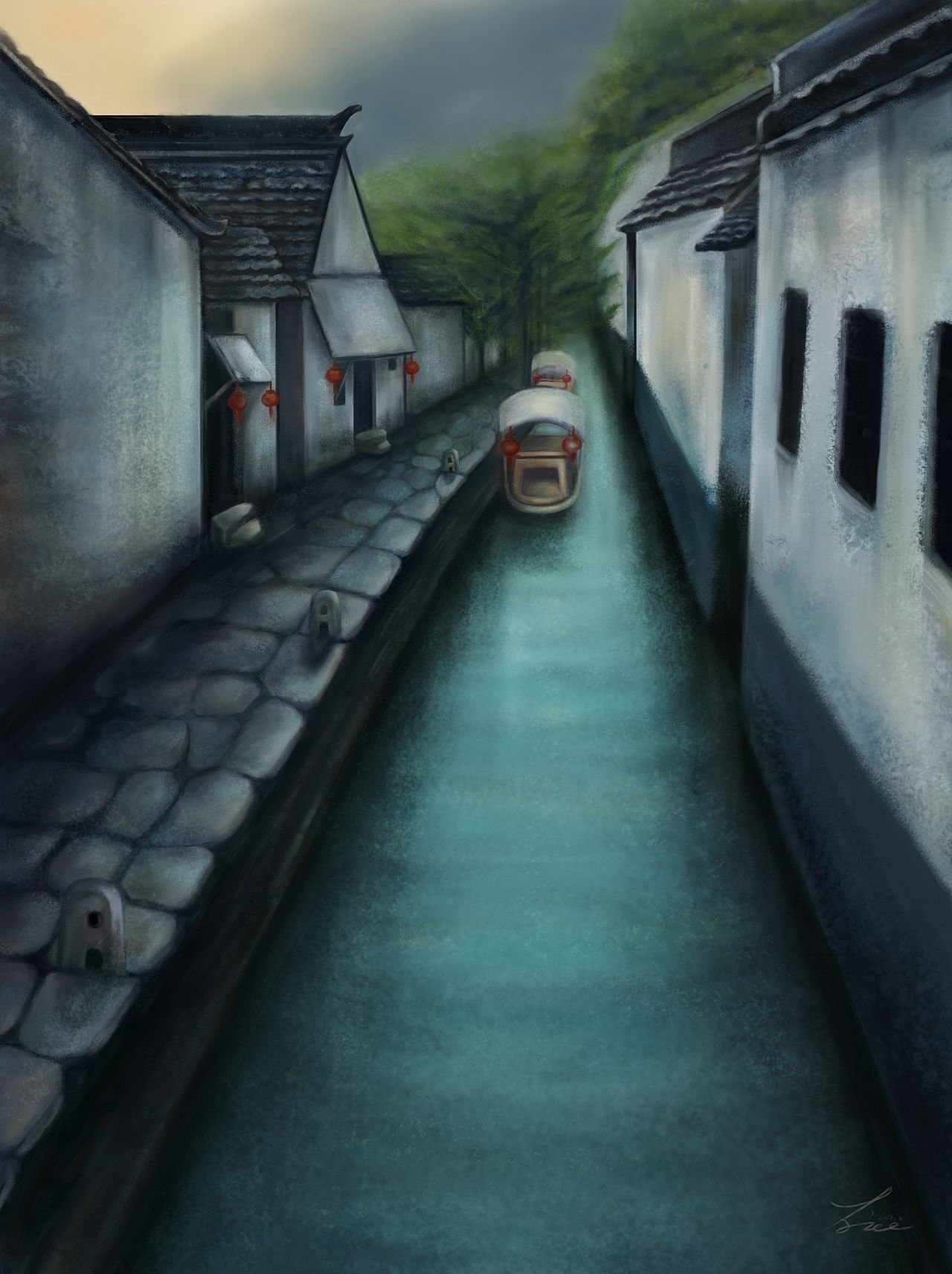 黄梅古镇（图ZOTA1NTI3Mjg=） - 商业插画 - 站酷设计师鬼画符的阿福F原创素材 - 站酷ZCOOL