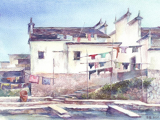 水彩插图 江西村庄（个人主页-ZNDQ2NTMyNTY=） - 创作习作 - 站酷设计师方佳原创素材 - 站酷ZCOOL