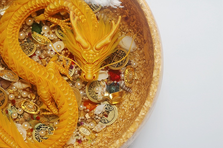 金箔聚宝龙盆 琥珀绘