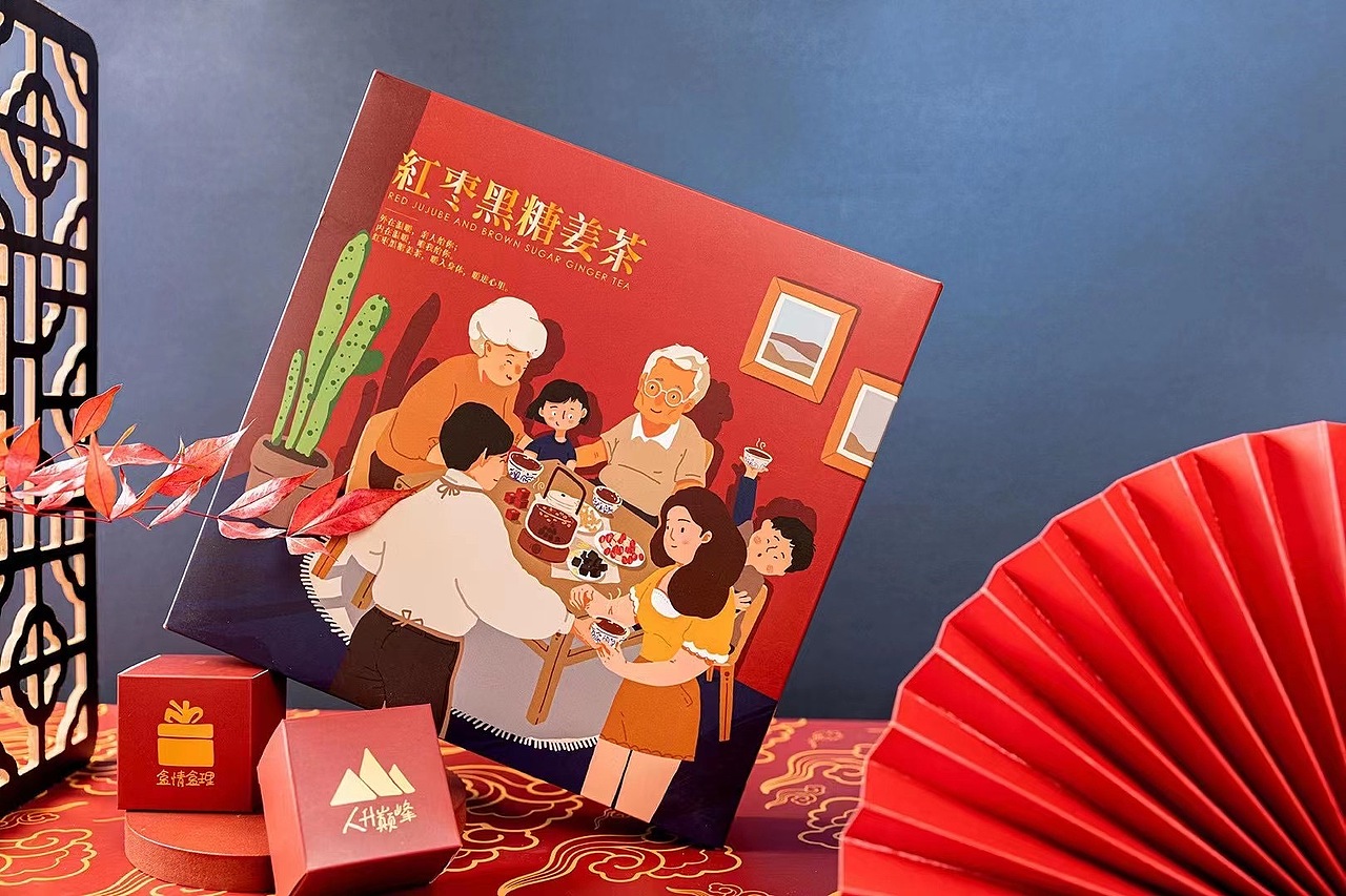 原创:手绘黑糖姜茶礼盒包装设计