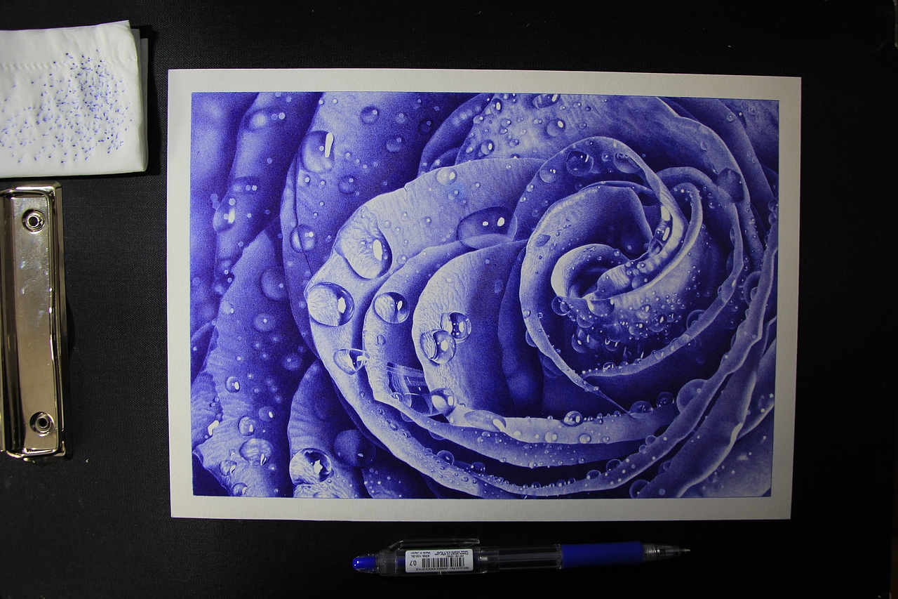 圆珠笔画——蓝色妖姬