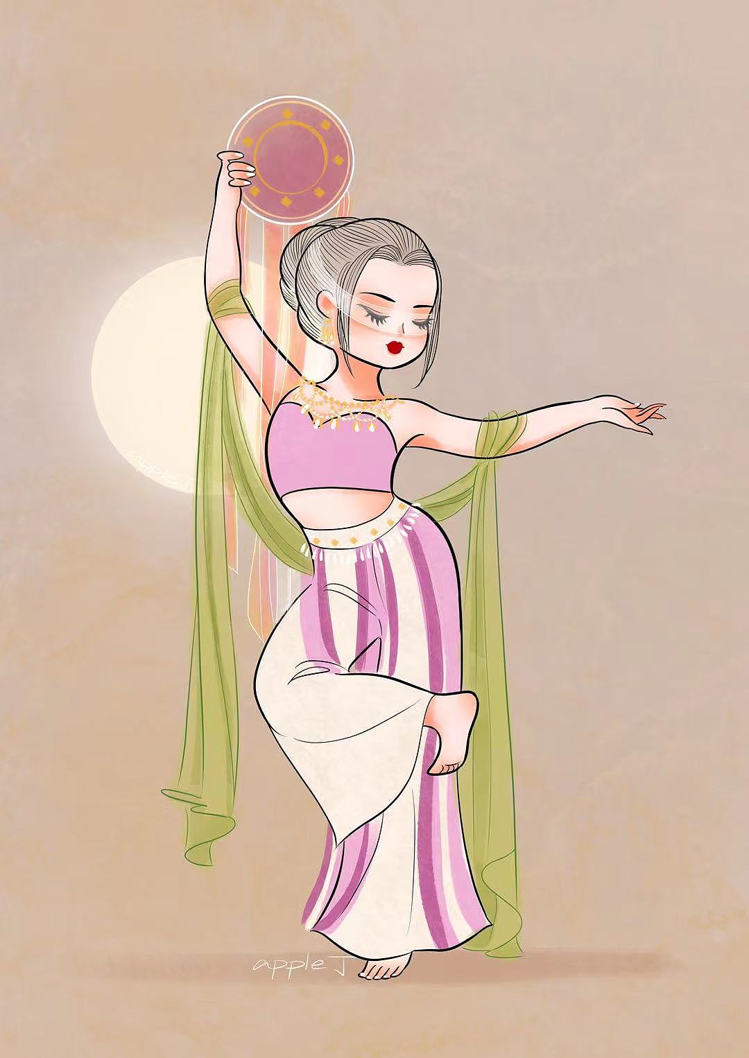 apple丁原创插画中秋节汉服中国舞