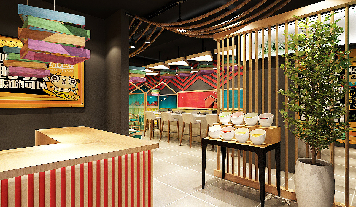 旋转小火锅店面设计效果图|空间|家装设计|星空工作室 - 原创作品