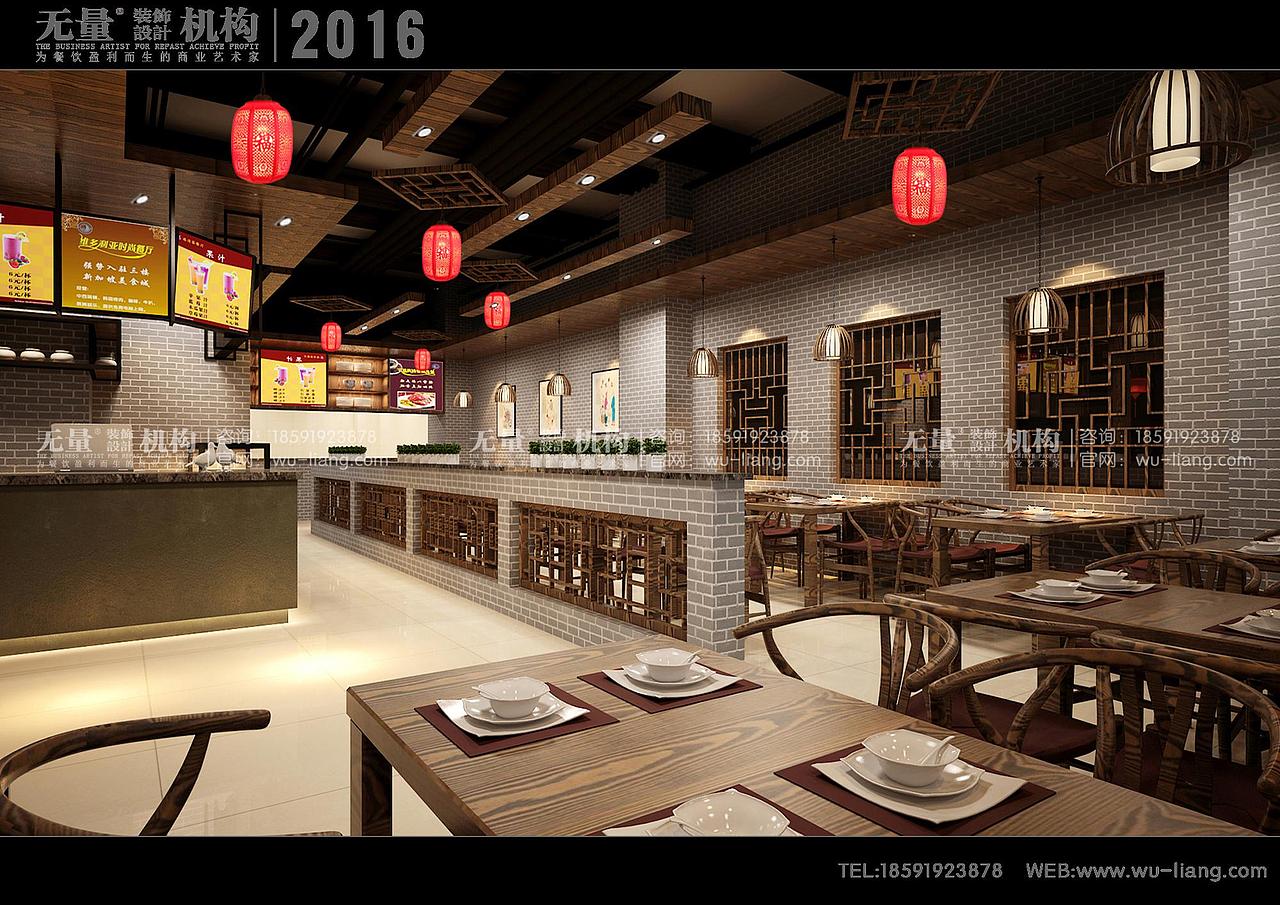 以窗花、中式花格、顶棚梁柱等装饰为主,采用中式风格处理,大体的设计比较简洁。