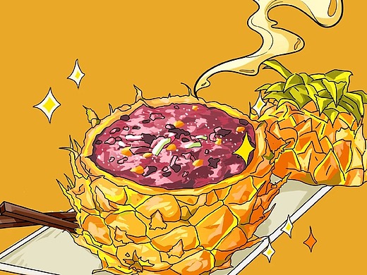 云南美食插画-菠萝饭-芒种节气单图