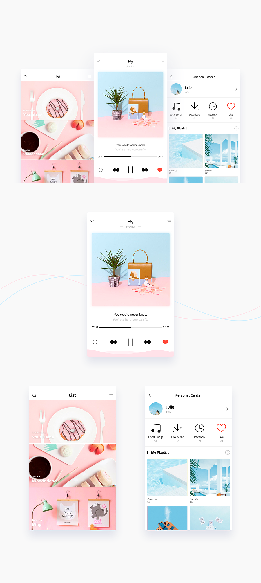 GUI配色练习 - Music App（图ZNjYxNDQ2NTI=） - APP界面 - 站酷设计师IFANGLI原创素材 - 站酷ZCOOL