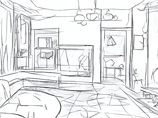 #AI創(chuàng)作實(shí)驗(yàn)室#客廳 線稿 簡約（個(gè)人主頁-ZNjMwOTQ0MzY=） - AI作品 - 站酷設(shè)計(jì)師小米辣太辣原創(chuàng)素材 - 站酷ZCOOL