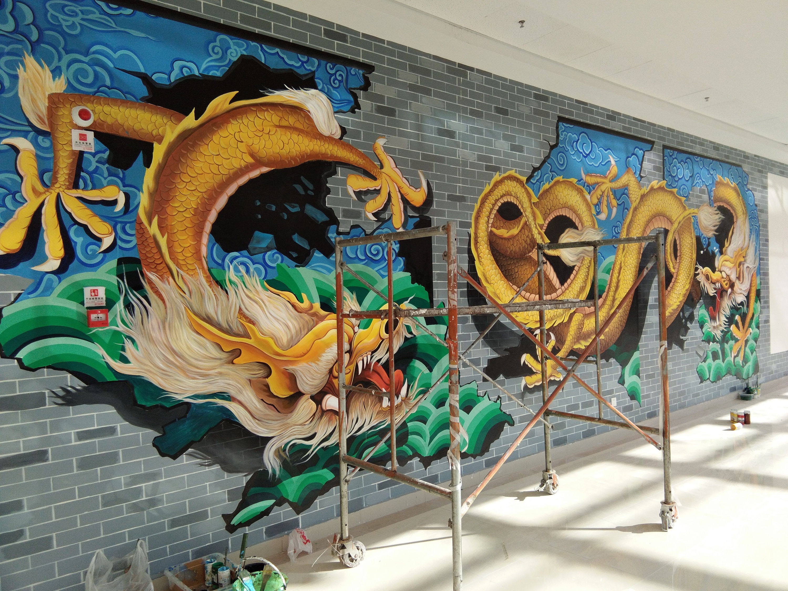 山西太原墙体彩绘太原墙绘九龙壁创作