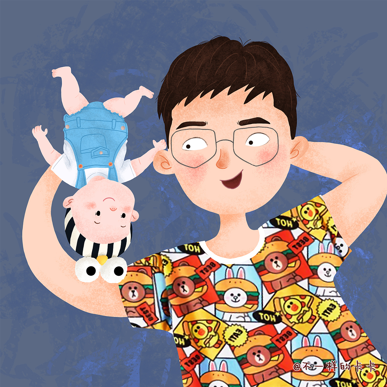 手绘头像插画——父女